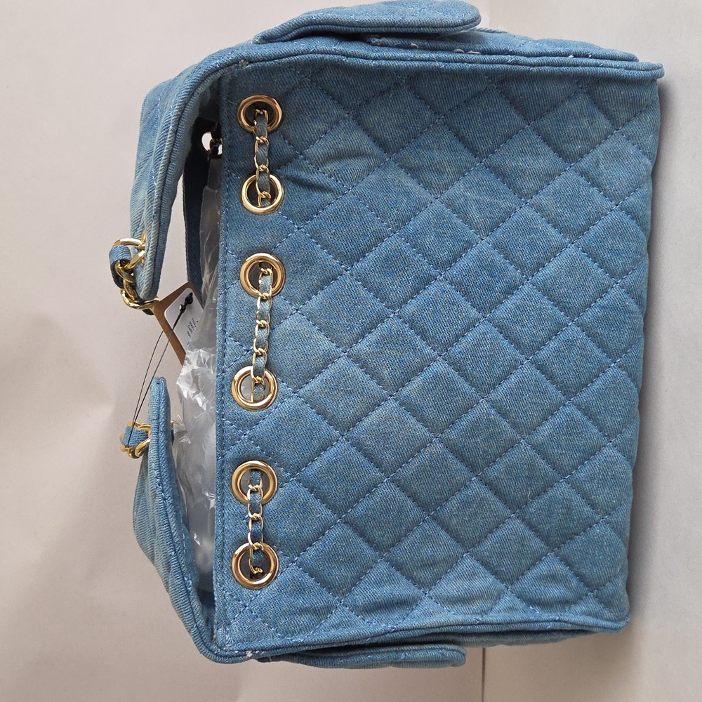 NWT Quilted Denim Chain Shoulder Chain Bag - Picture 5 of 10
